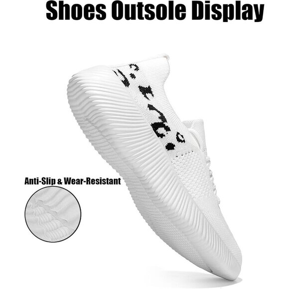 Women's Slip-On Shoes Leopard Cheetah Print White Casual Sneakers Flying-Woven - Picture 4 of 6